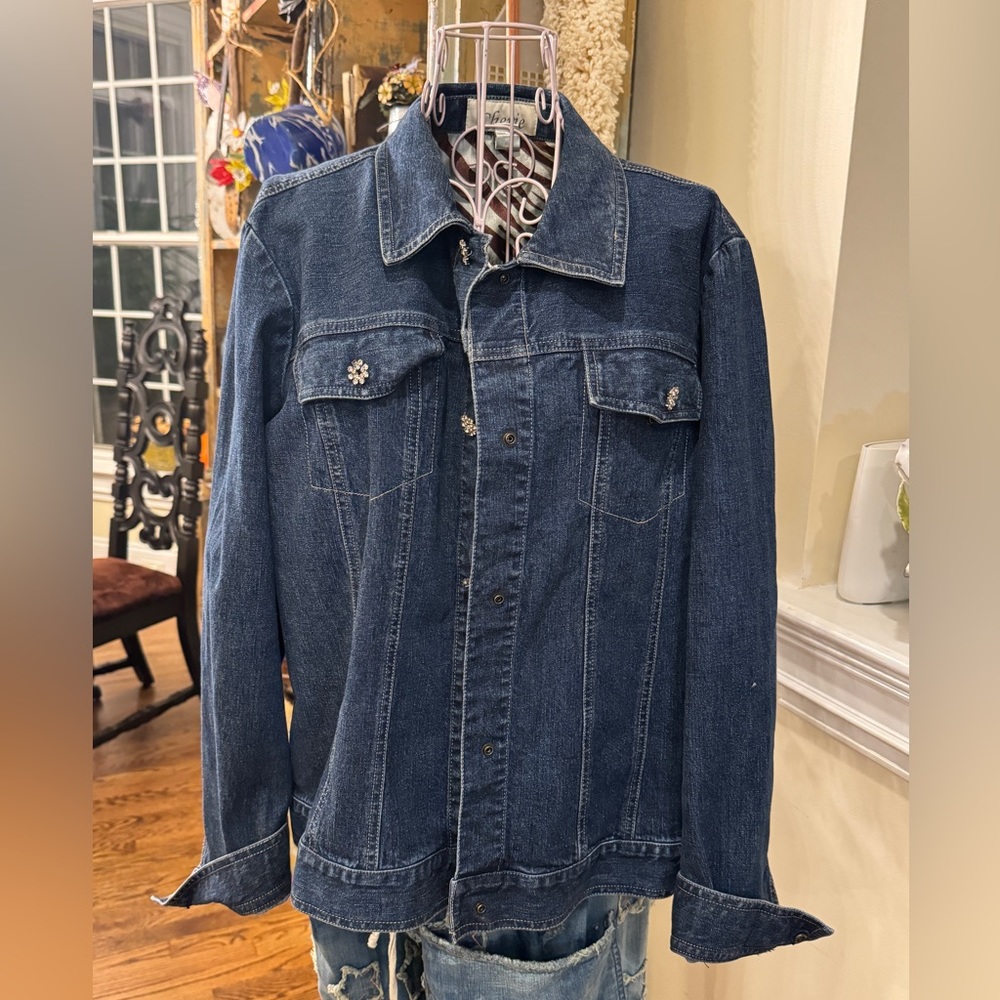 Blue Denim Jeans Jacket with Rhinestone Buttons by Cheri Size XL Pre- ♥️’d